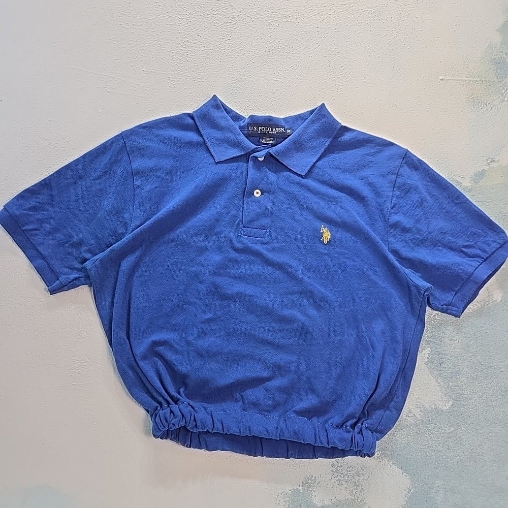 Cropped US Polo Association Womens L Polo Shirt Royal Blue Custom Stretchy Hem - Picture 1 of 9